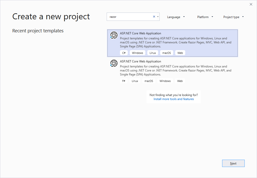 Create New ASP.NET Core Web Application Project"