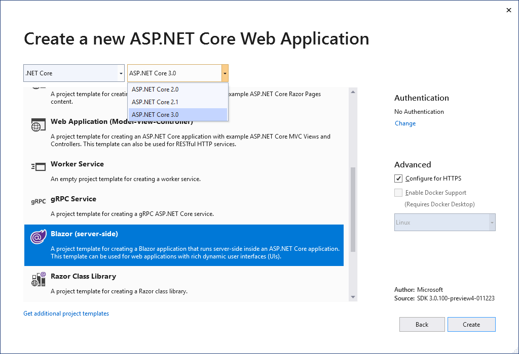 Create New ASP.NET Core Web Application Project"