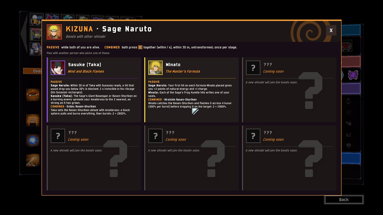 KIZUNA panel in the character select