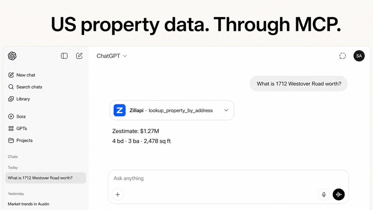 Zillapi Zillow MCP Server