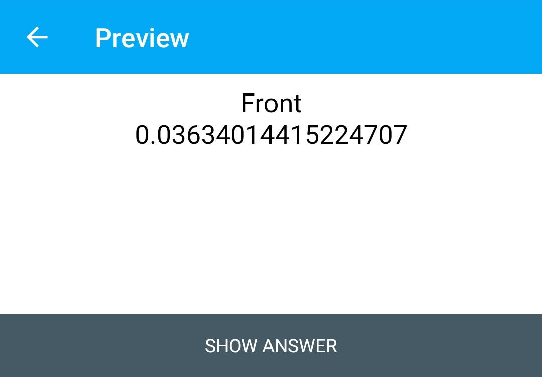 Random number example on the Android client (card preview) - Front