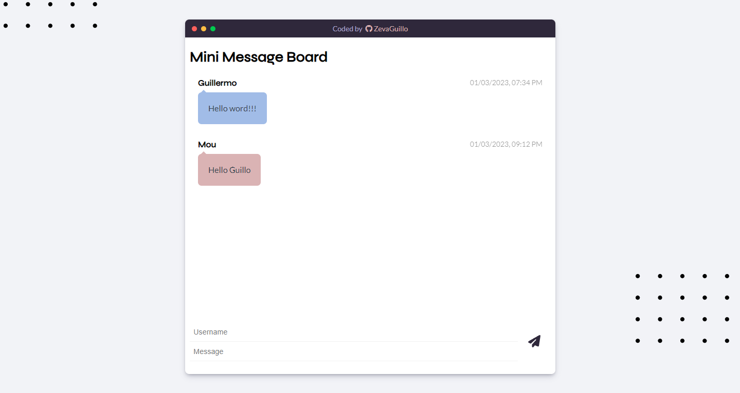 Mini Message Board Js GitHub - ZevaGuillo/mini-message-board