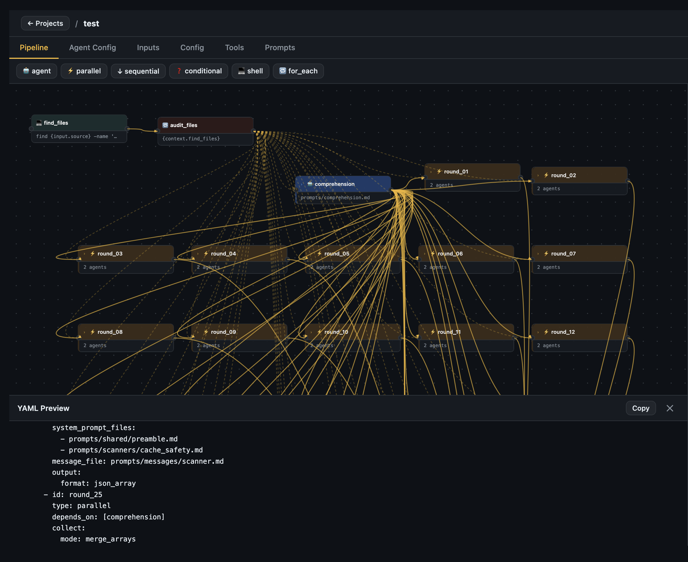 Pipeline canvas with YAML preview
