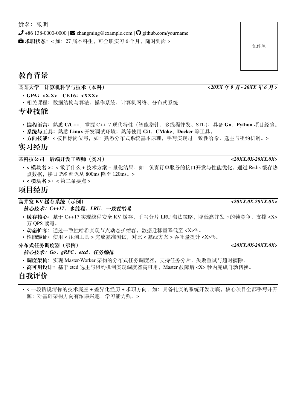 中文简历系统模板排版预览