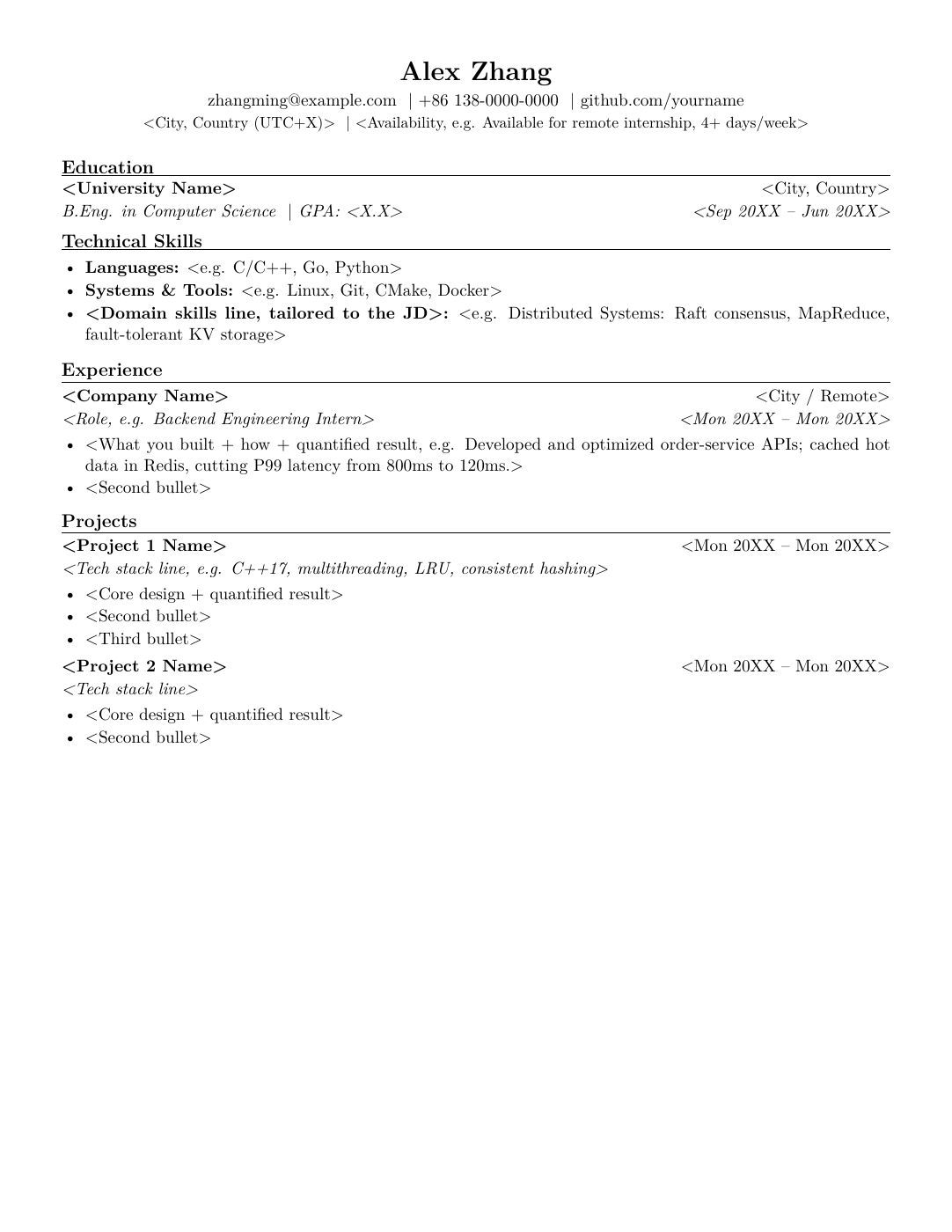 英文简历系统模板排版预览