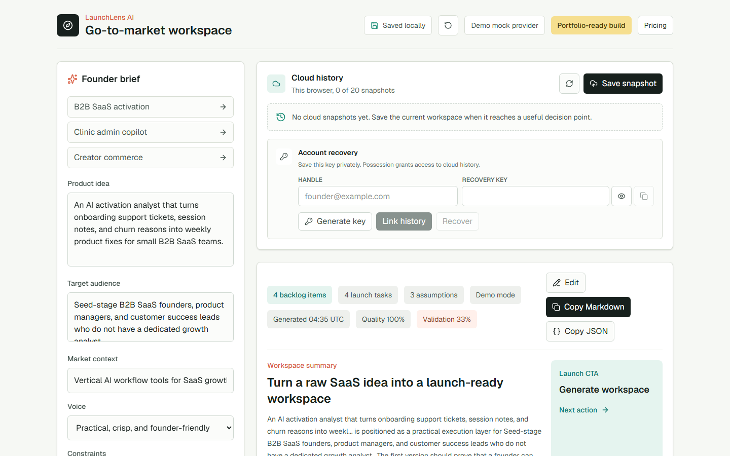 LaunchLens AI — desktop dashboard