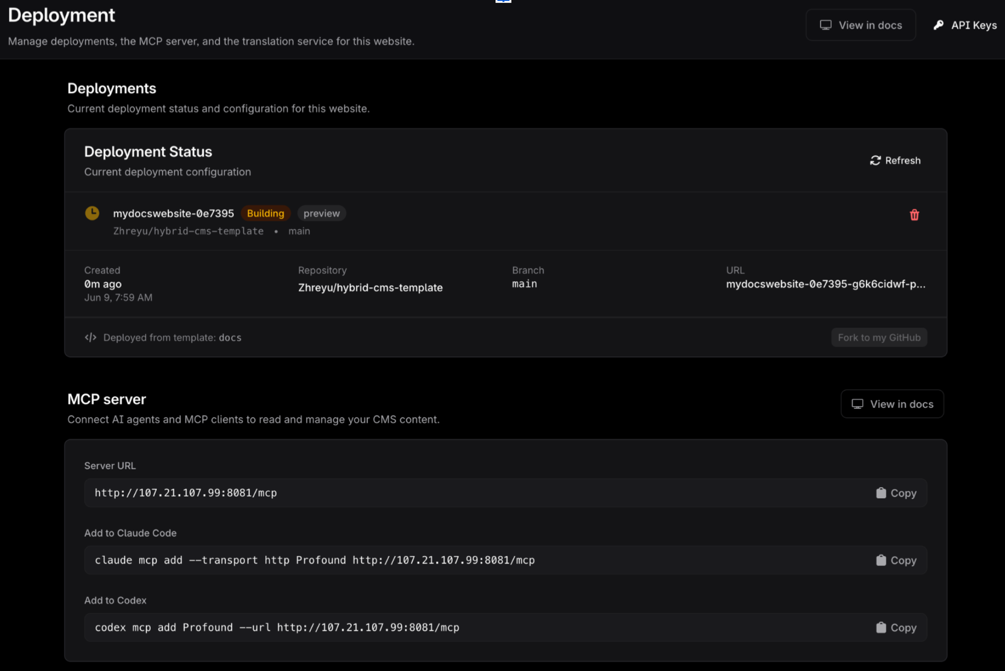 Bereitstellungsstatus, der den laufenden Build zeigt