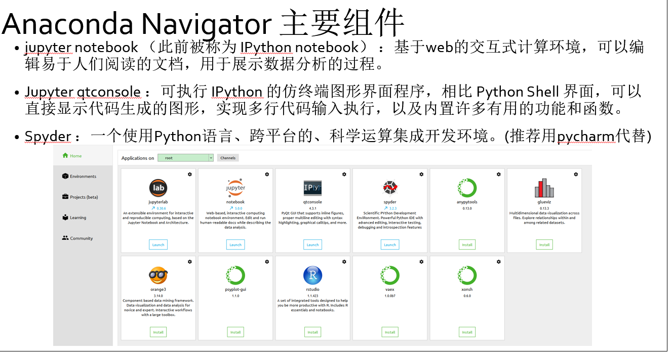 AnacondaNavigator主要组件