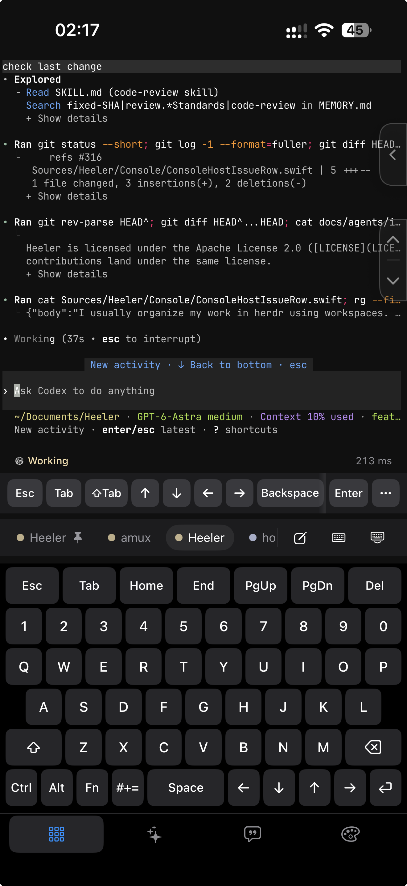 Agent Direct Input with shortcuts and a full Terminal keyboard on iPhone