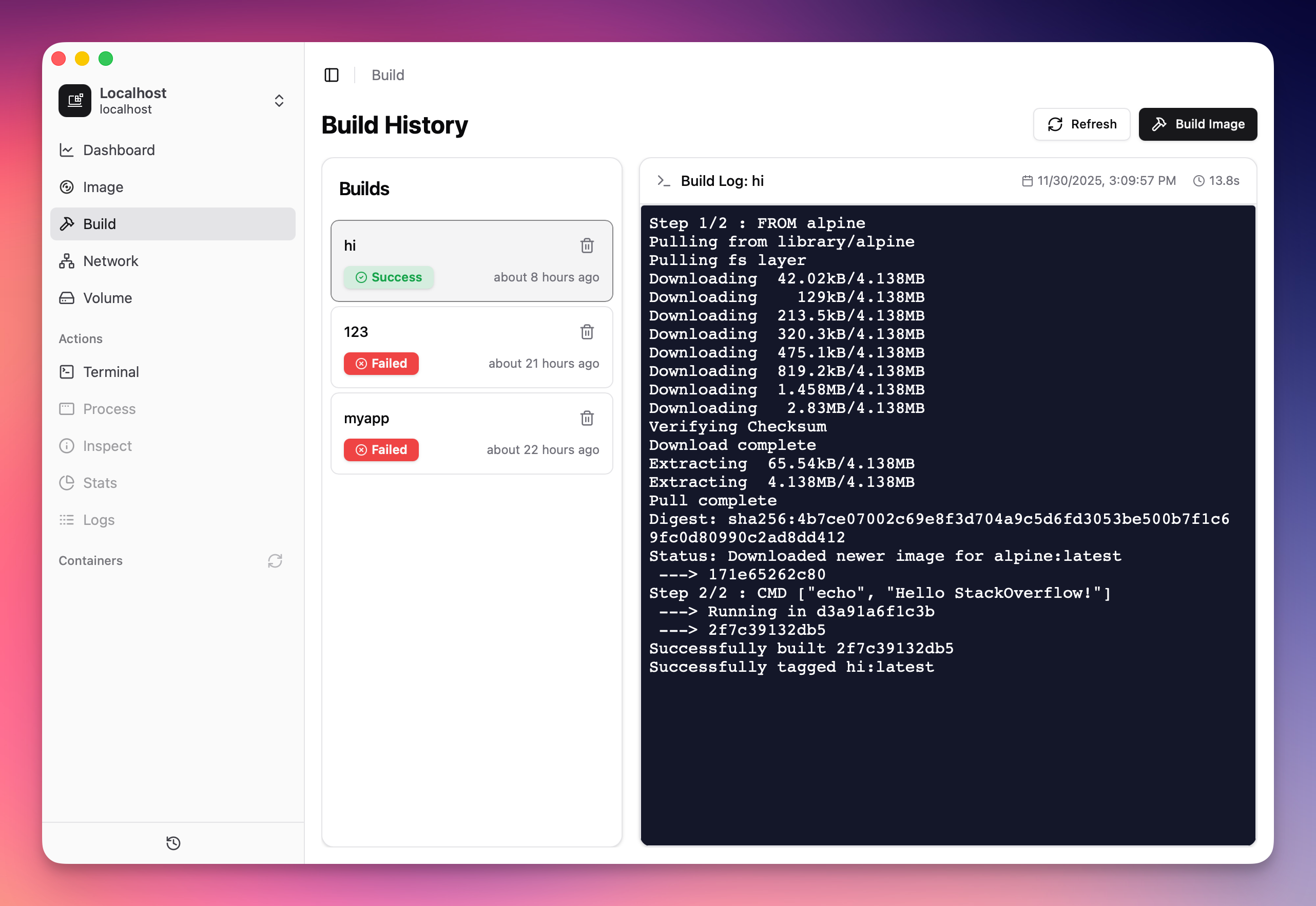 build History Screenshot