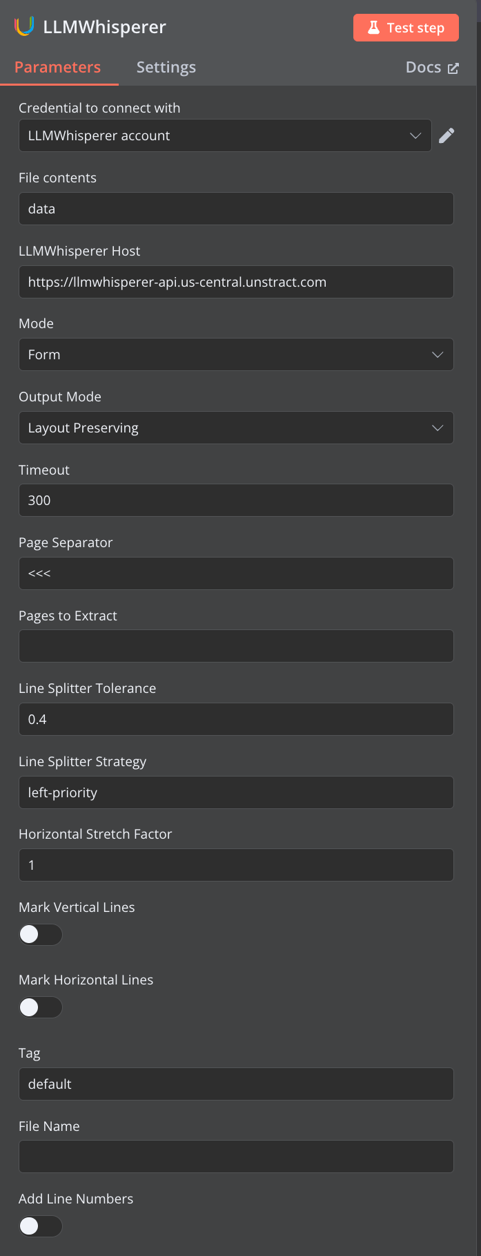 LLMWhisperer node setup and configuration