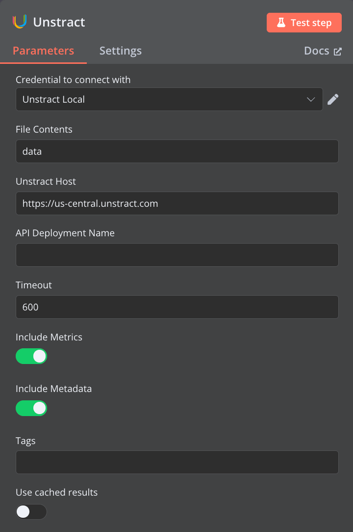 Unstract API node setup and configuration