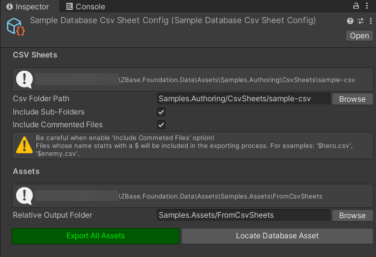 database config asset inspector