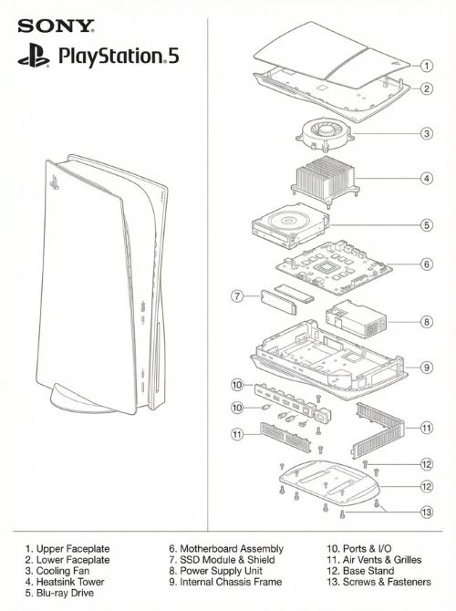 A two-panel technical blueprint diagram in clean monochrome line-art, matching the exact layout of the provided PlayS…
