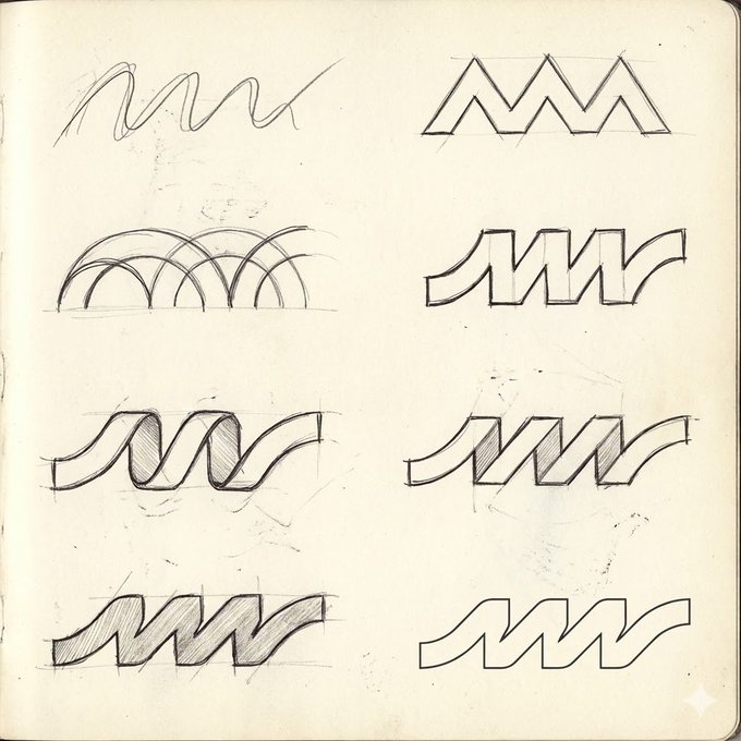 Create 8 different initial sketches leading to this final logo design