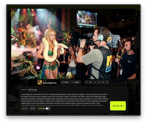 A live television cameraman with MTV broadcast equipment capturing Britney Spears’ shocking performance with a live a…