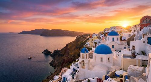 Create an image of 36.4602° N 25.3730° E at sunset