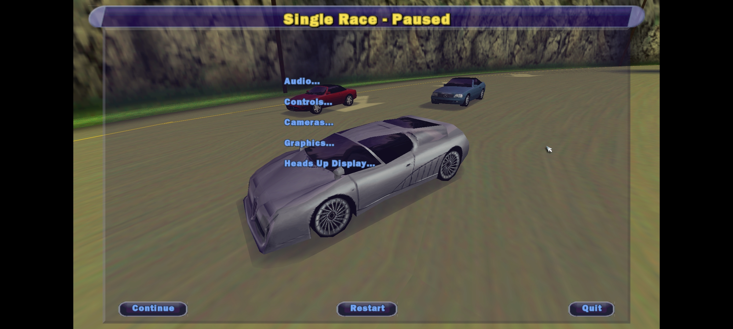 the pause menu over a race