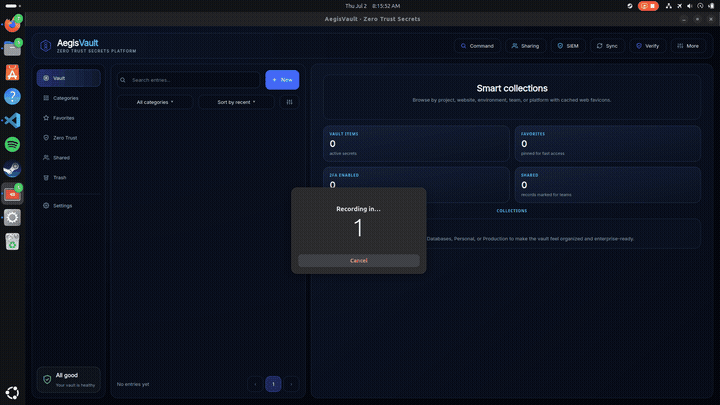 AegisVault unlocking, secret management and audit ledger demo
