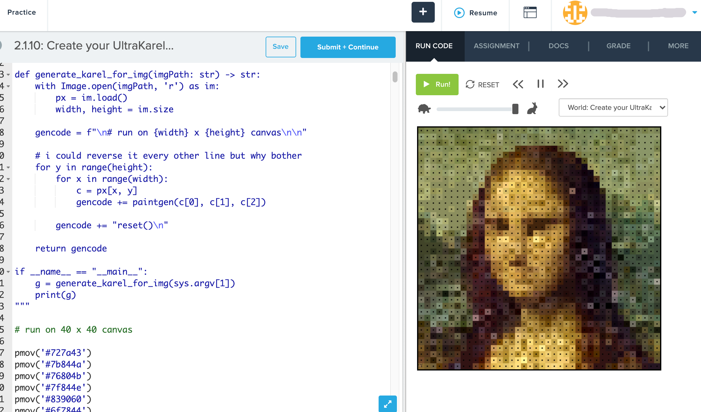 Screenshot of final result on CodeHS