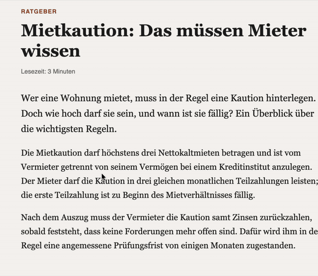 Selecting a German paragraph in a browser, asking Squint to translate it, and reading the English translation