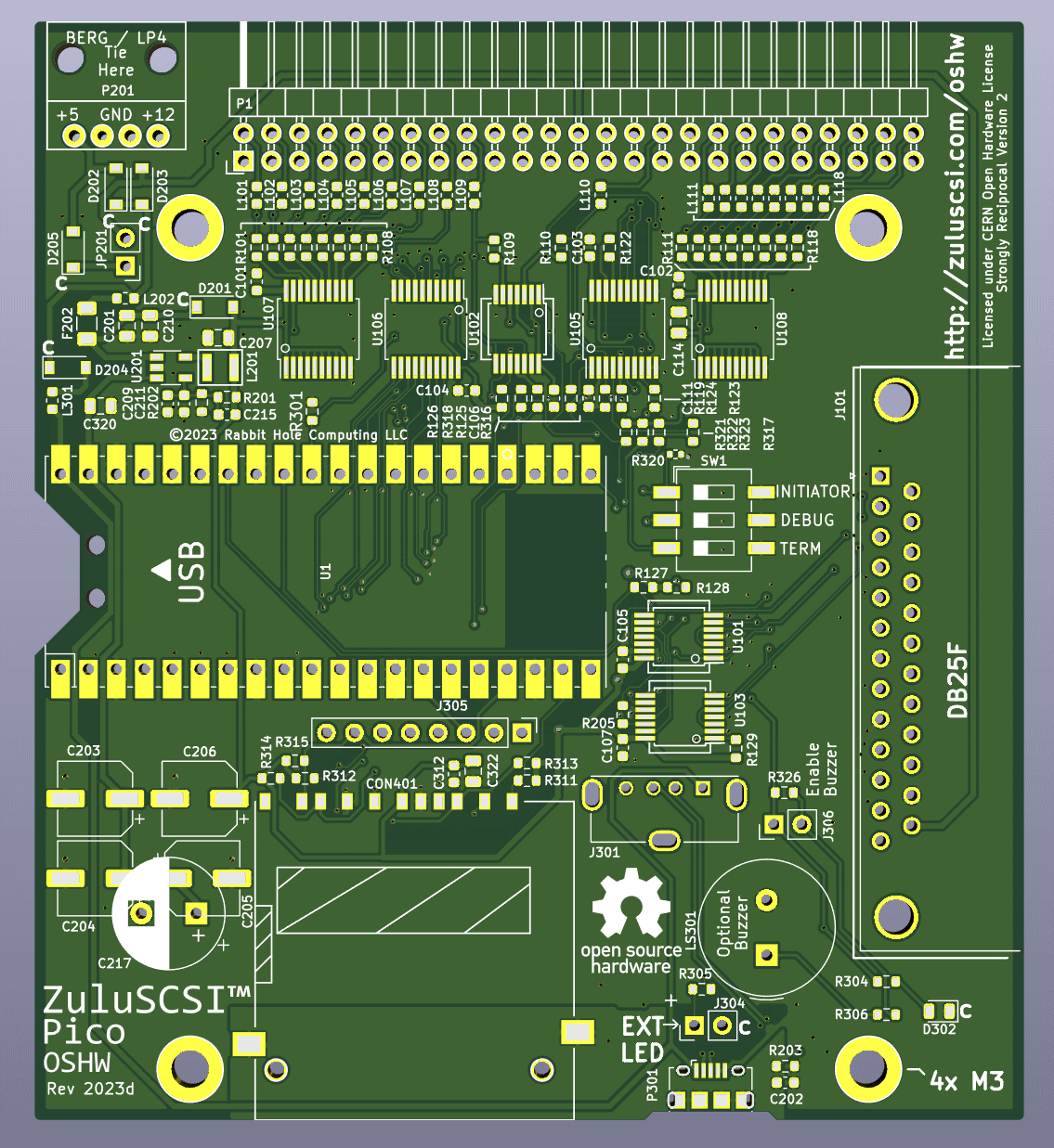 ZuluSCSI Pico OSHW board Render (top)