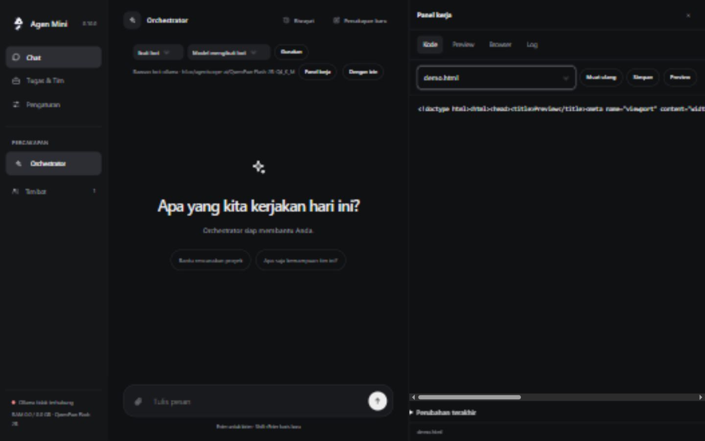 Screenshot asli antarmuka Agen Mini dari GitHub