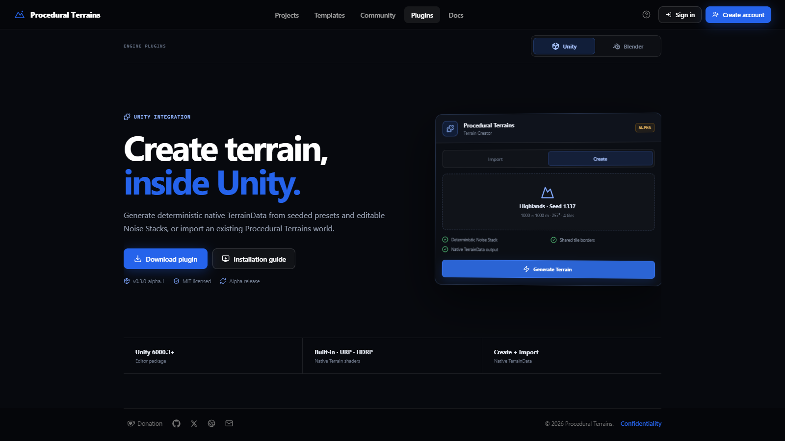 Unity plugin page captured with Playwright