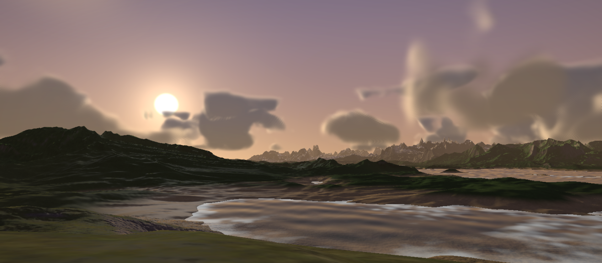 Procedural terrain at sunset