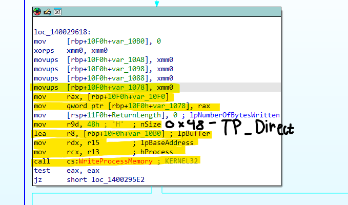 Writing TP_DIRECT into the target