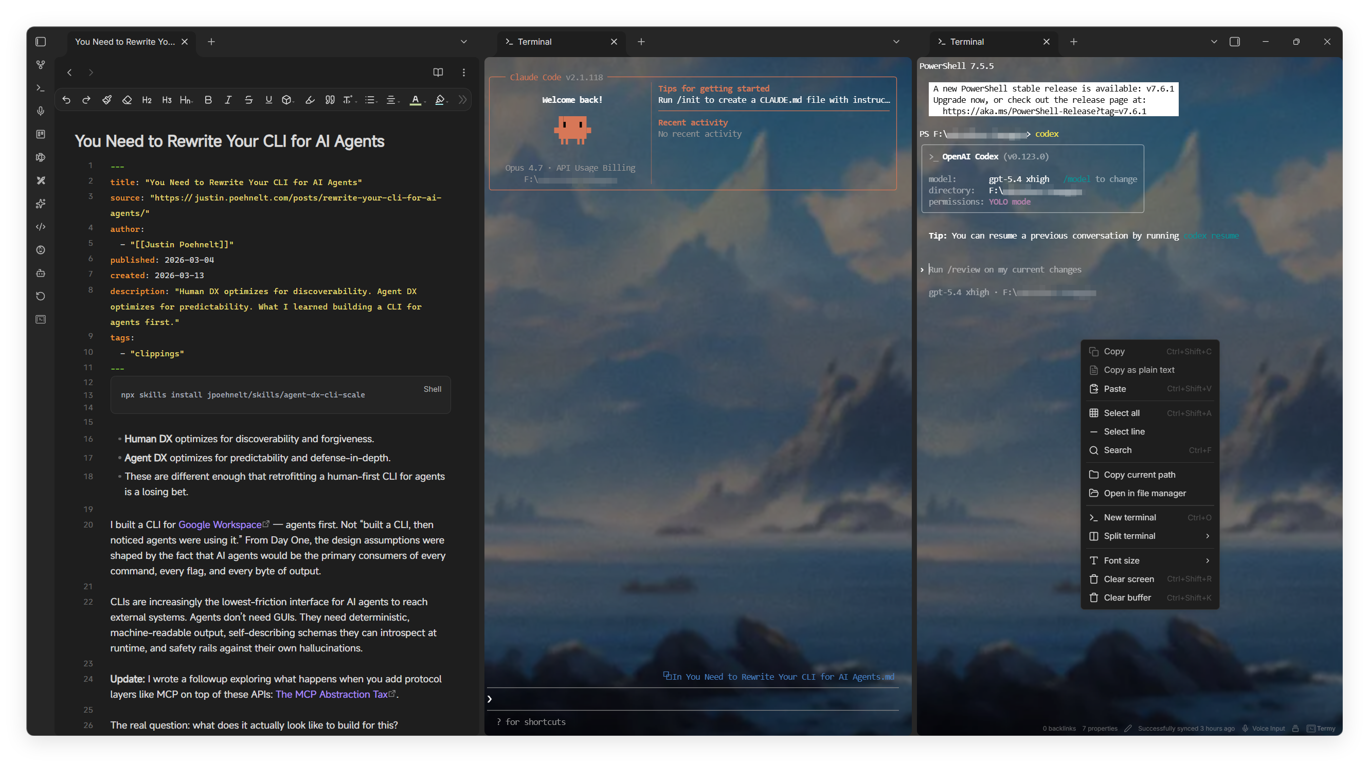 Termy workspace overview