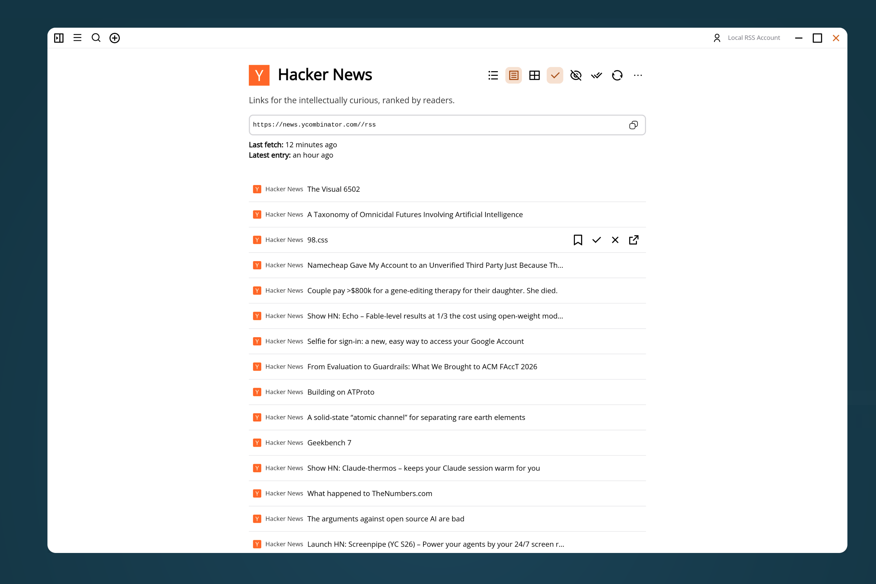 Screenshot of the main view of the app with list view