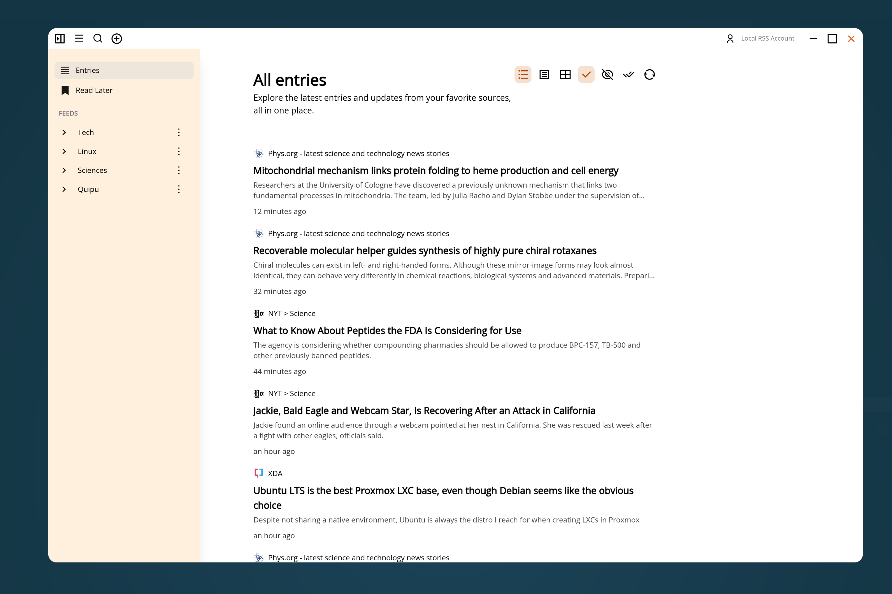Screenshot of the main view of the app