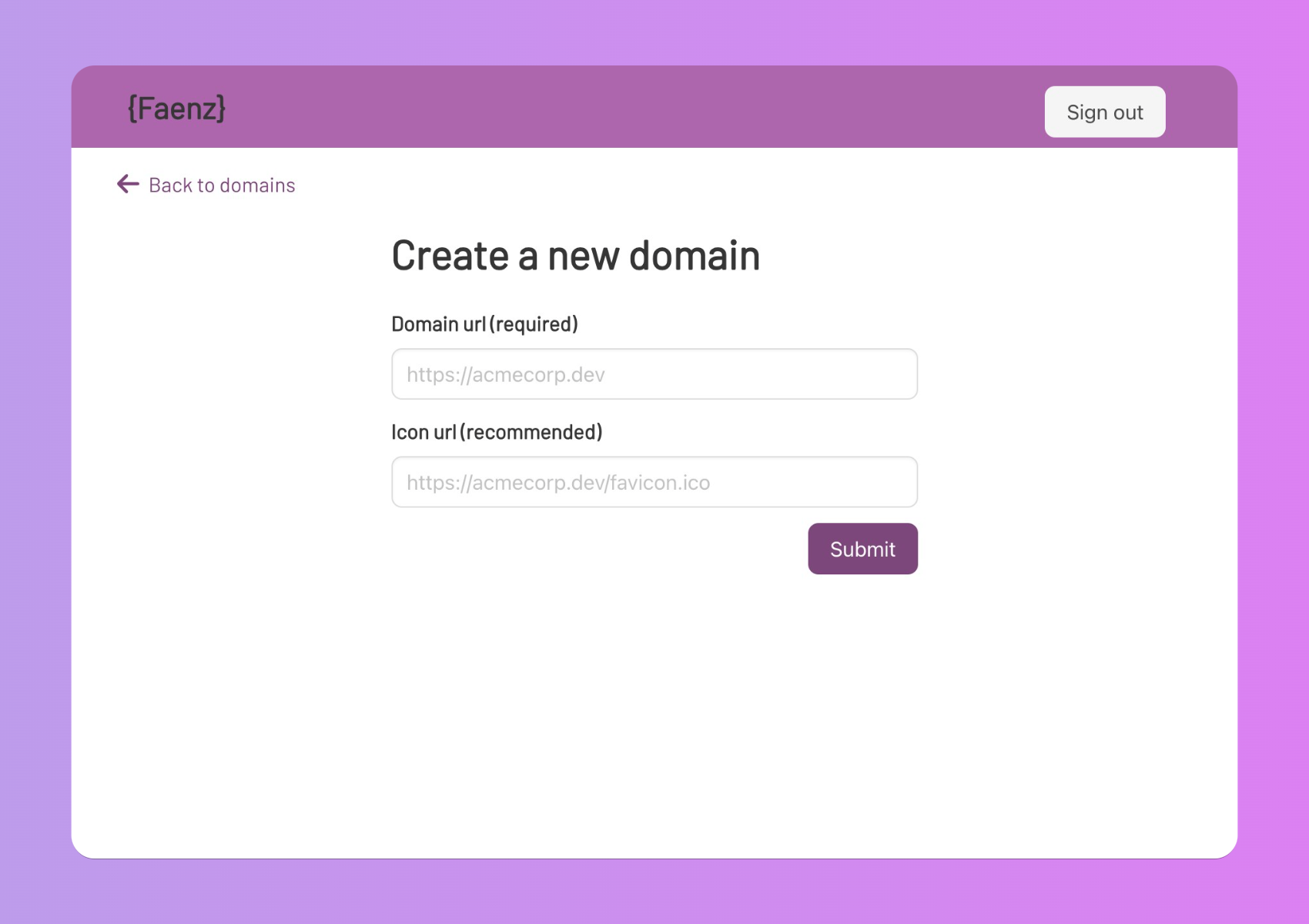 New domain screenshot