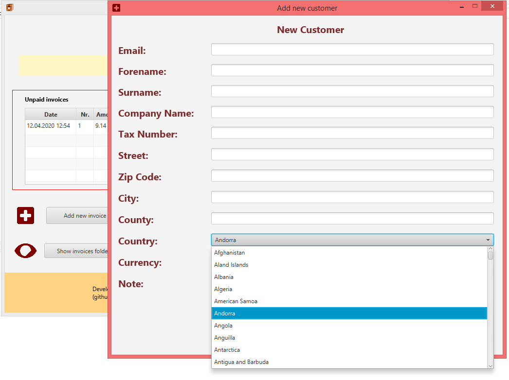 Screenshot of Desktop Application Quick Customer Managment