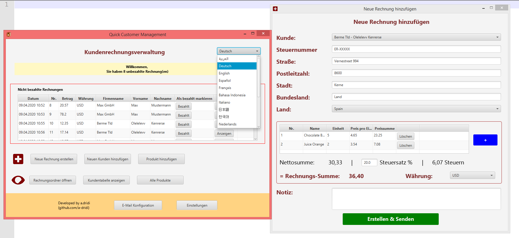 Screenshot2 of Desktop Application Quick Customer Managment