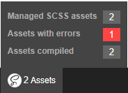 Hovering over ScssPHP profiler toolbar entry.