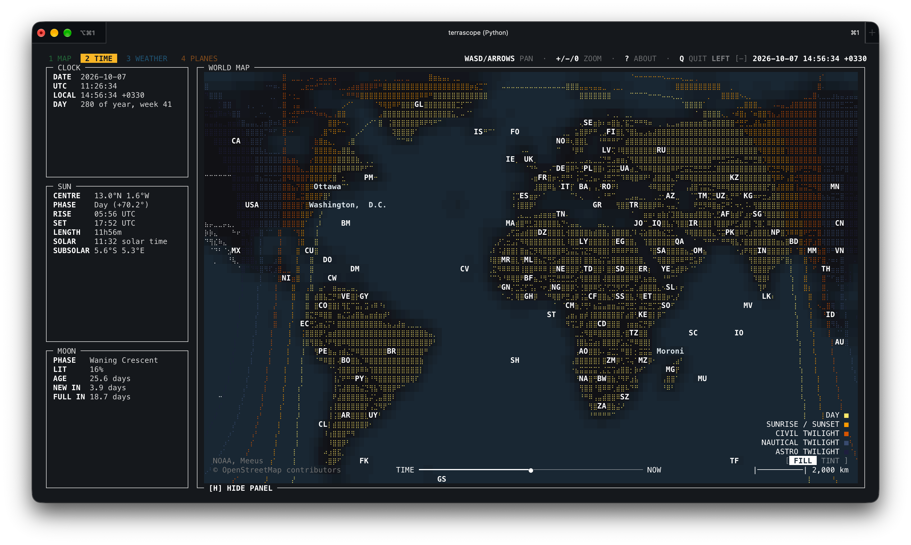 Global time view with day and night fill