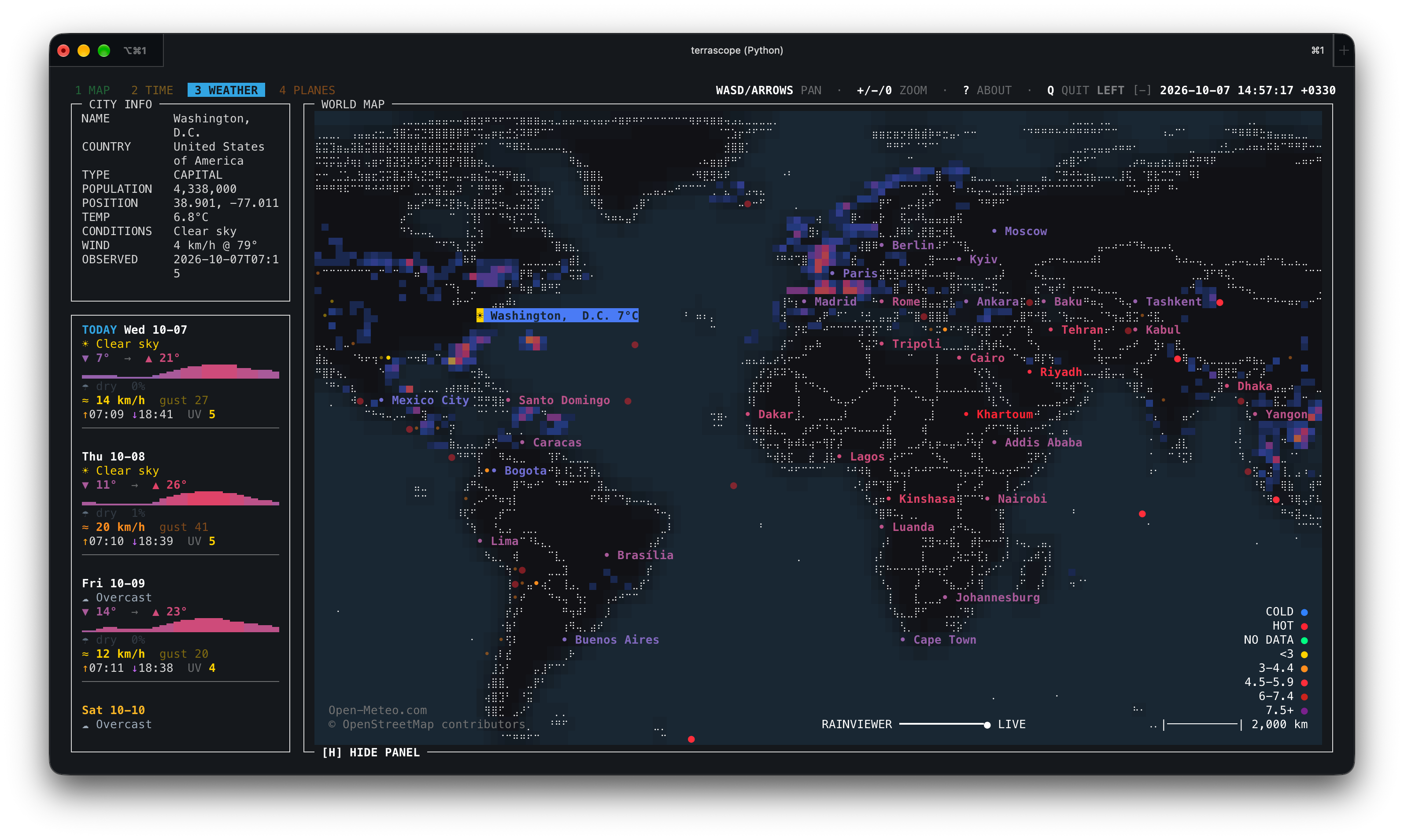 Global weather view with vertical panel