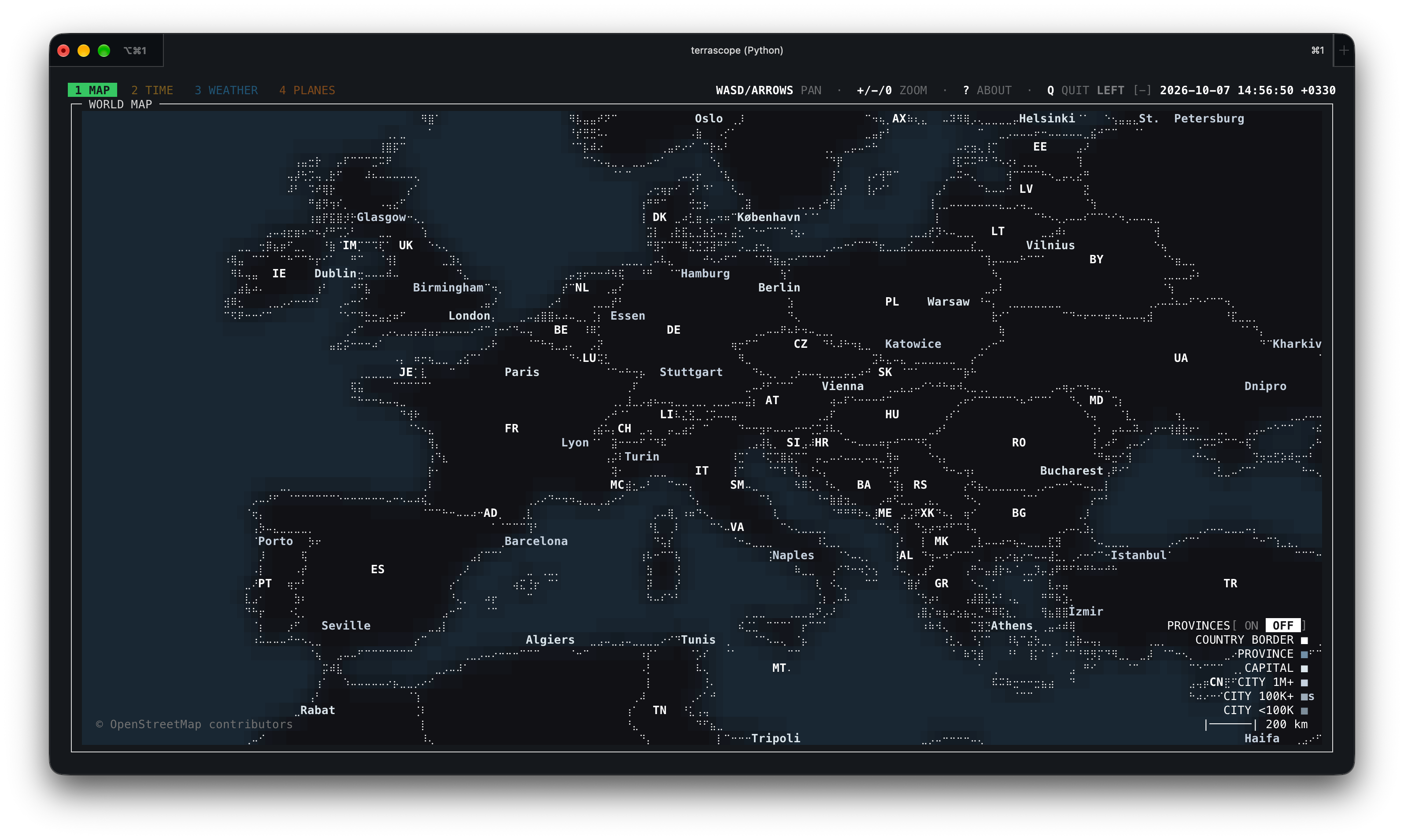 Europe map close-up without province boundaries