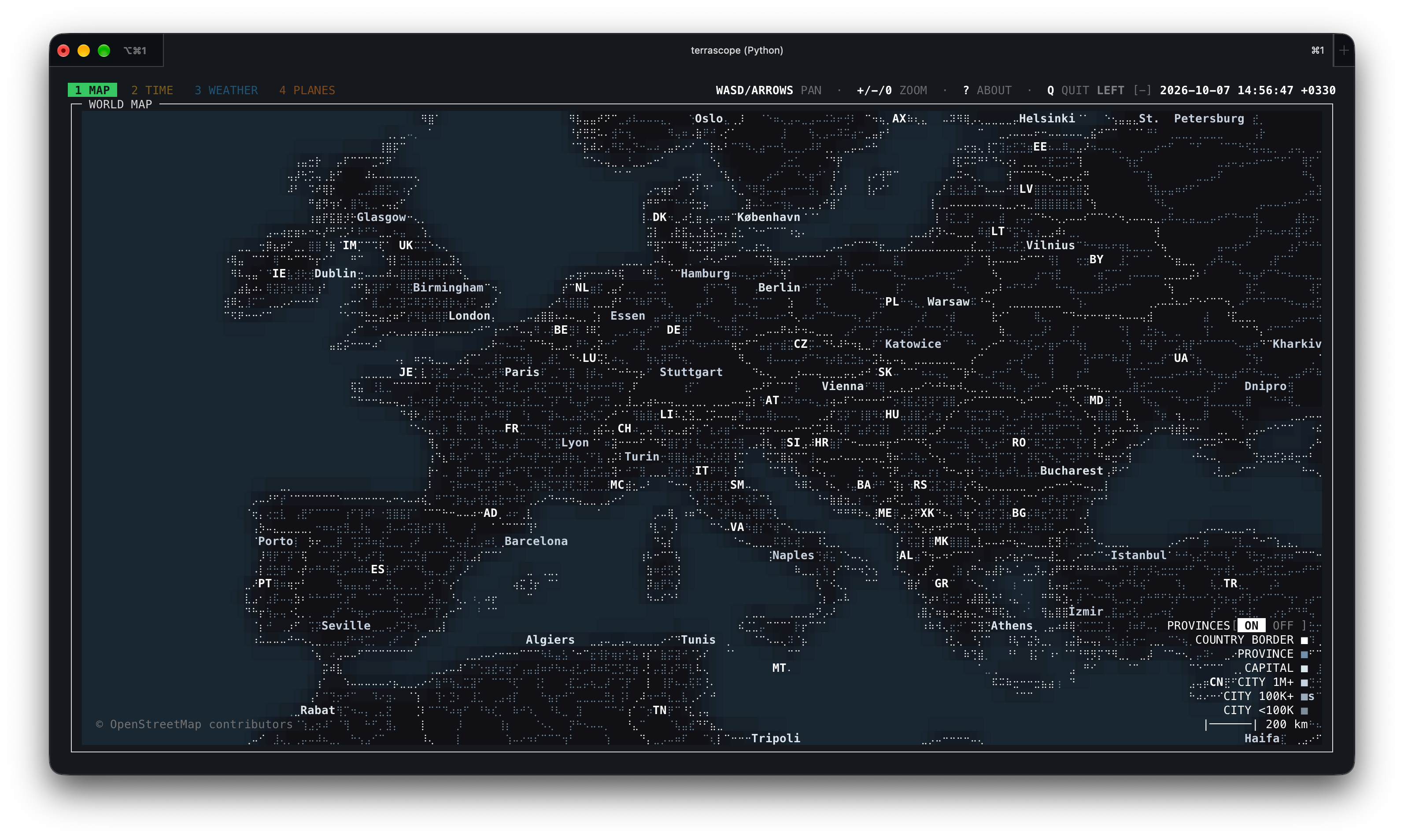 Europe map close-up with province boundaries