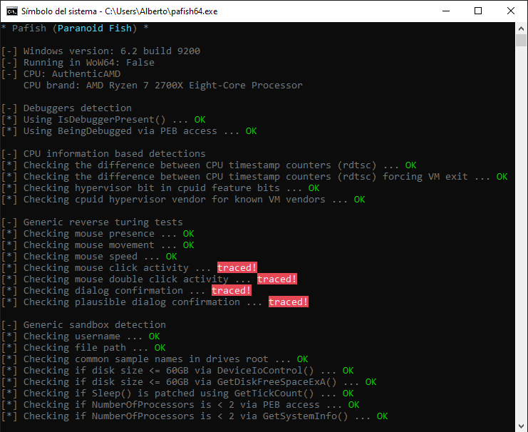 pafish screenshot