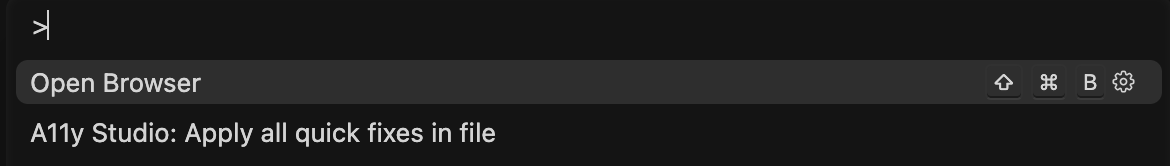 Command palette showing apply all quick fixes in file