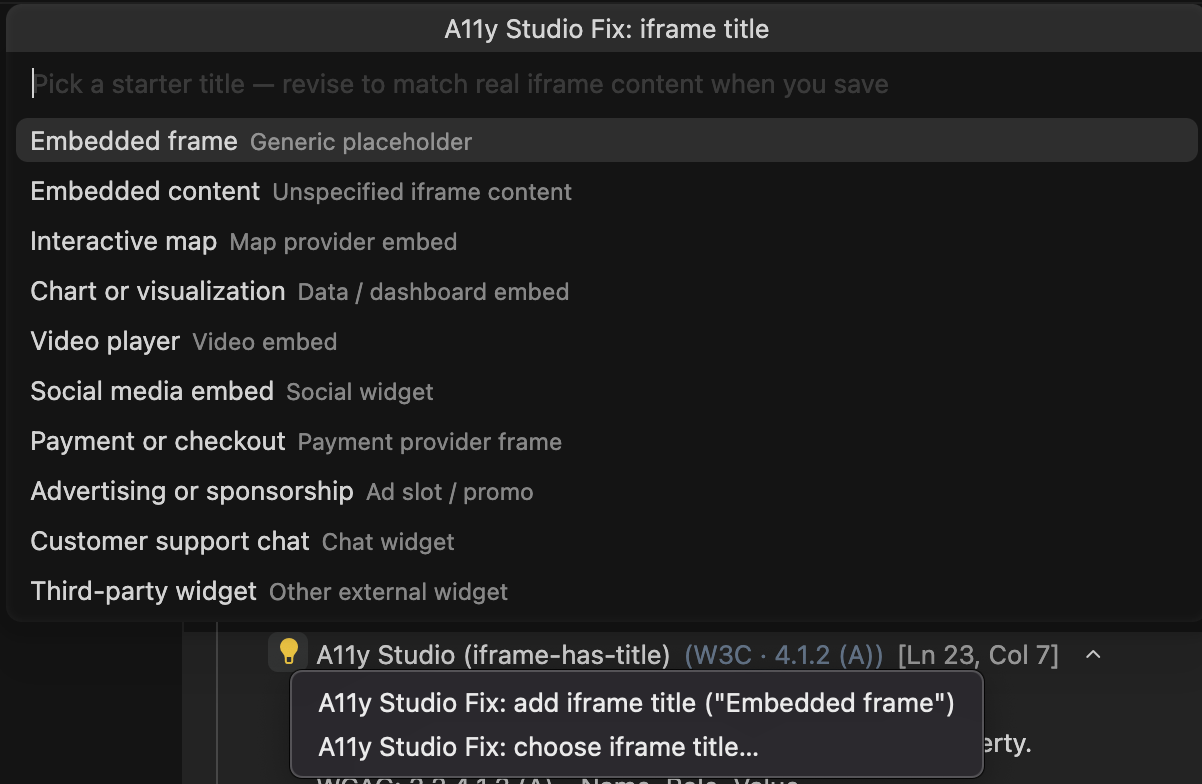 Quick Fix menu with choose-from-options style entries