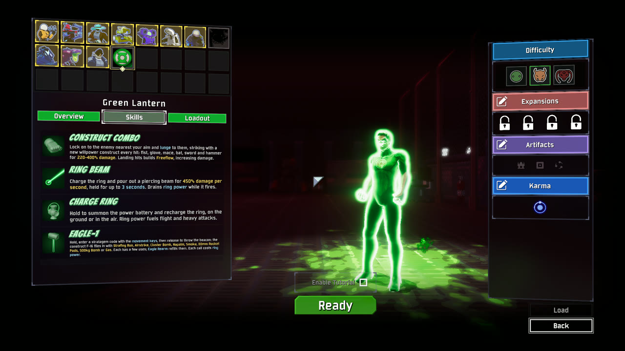 Skills in character select