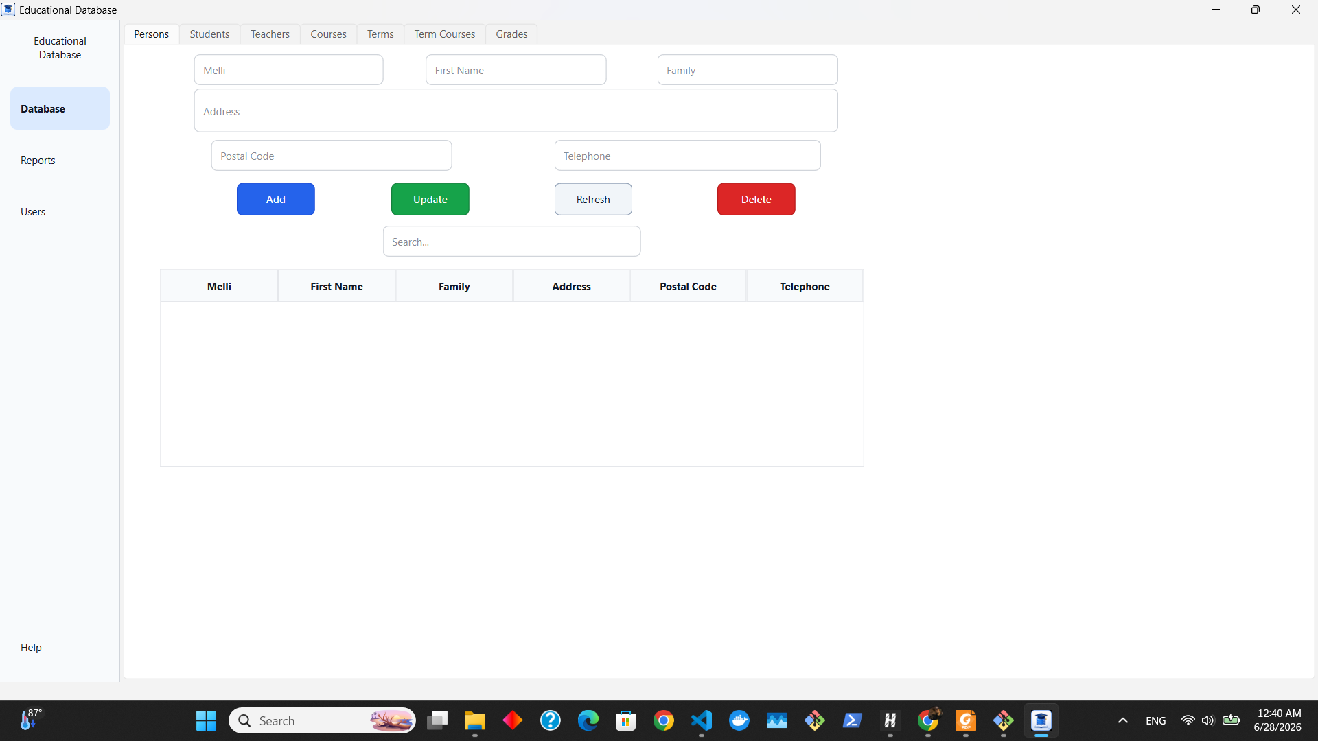 Educational Database Main Window