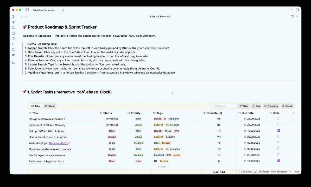 Interactive Table View