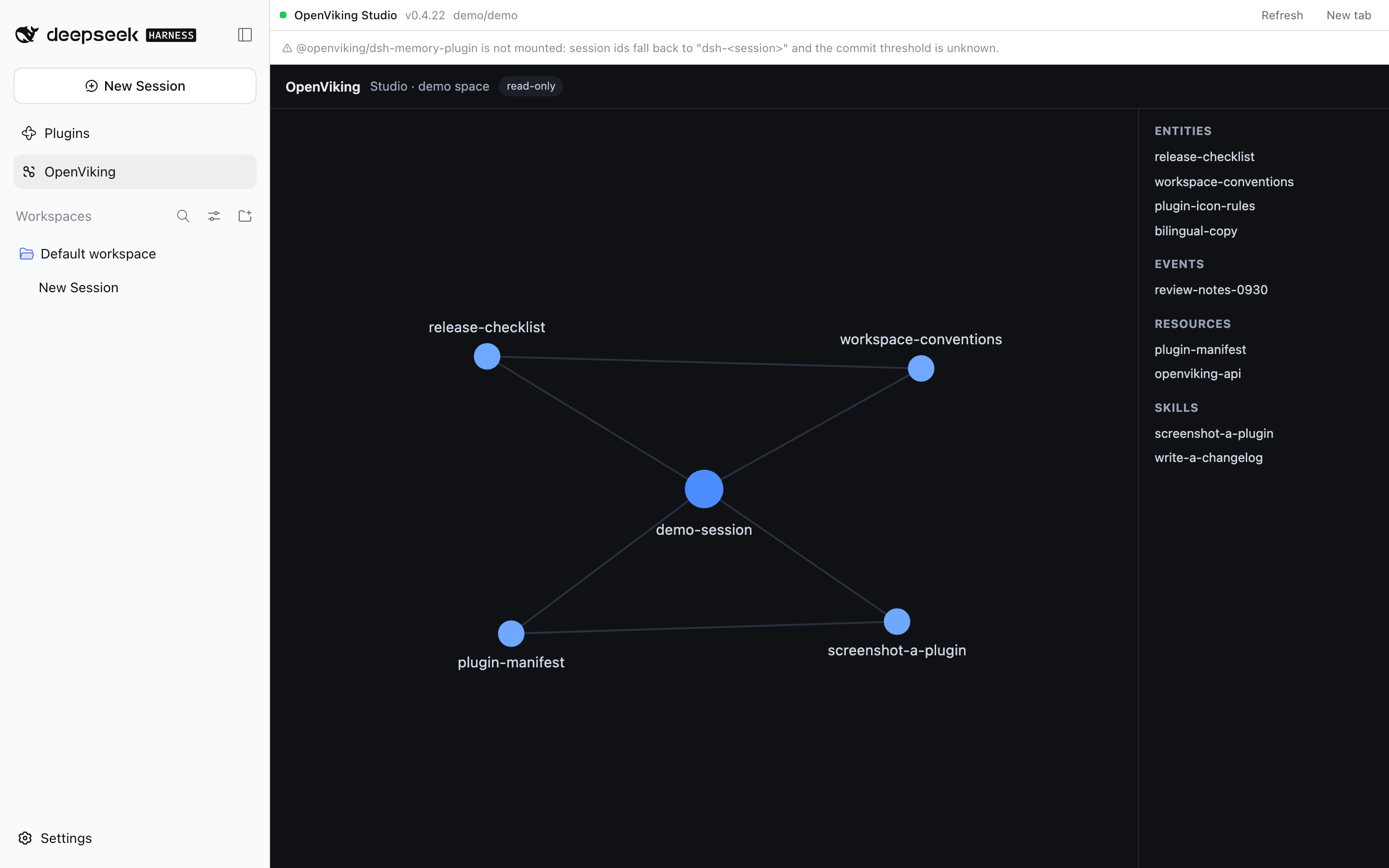 The OpenViking Studio panel inside the DSH web GUI