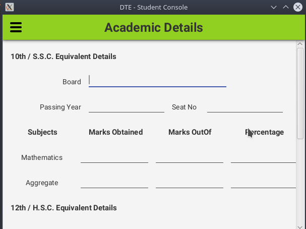 Academic Details Subform