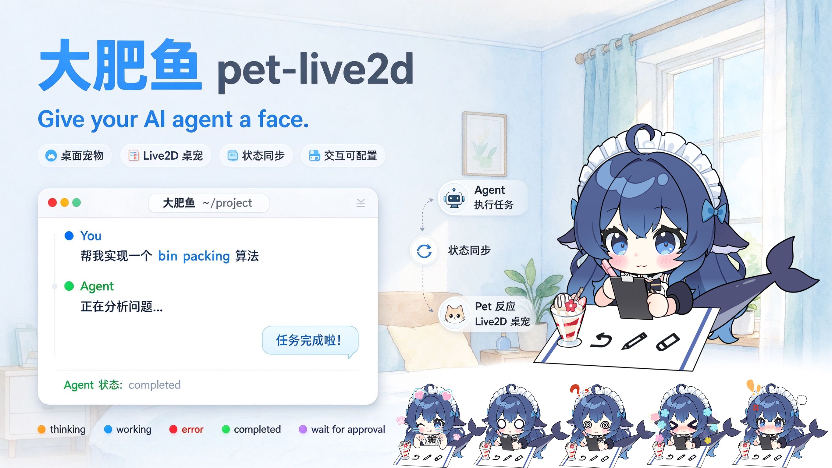大肥鱼 pet-live2d —— Give your AI agent a face.